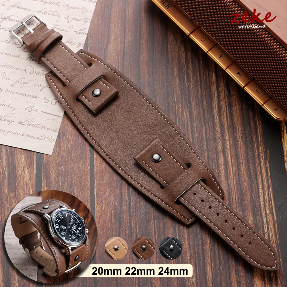 Retro Bund Strap Herren-Uhrenarmband aus Rindsleder, 20mm 22mm 24mm Armband in Dunkelbraun, Schwarz, Hellbraun, Uhrenarmband