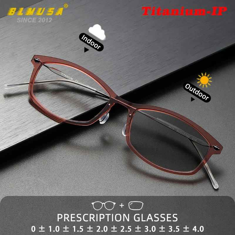 

BLMUSA Ultralight Titanium Myopia Frame Women Business Square Anti Blue Light Reading Glasses Photochromic Prescription Glasses