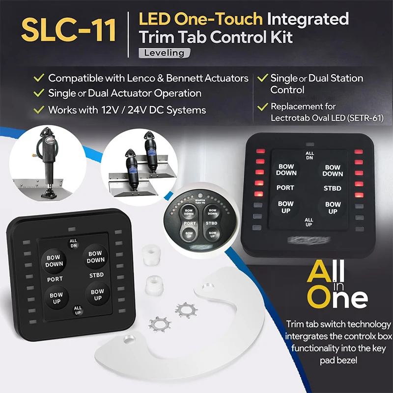 SLC-11 Marine Boat Trim Tab Switch Control Panel with LED Indicators & Auto Retract, Fits for Lenco & Bennett 12V/24V Actuators