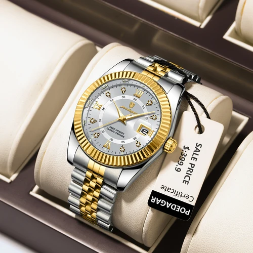 Imagen 1 del producto Reloj de pulsera POEDAGAR de lujo a la moda para hombre, Reloj de cuarzo con fecha de acero inoxidable para hombre, relojes informales luminosos resistentes al agua para hombre