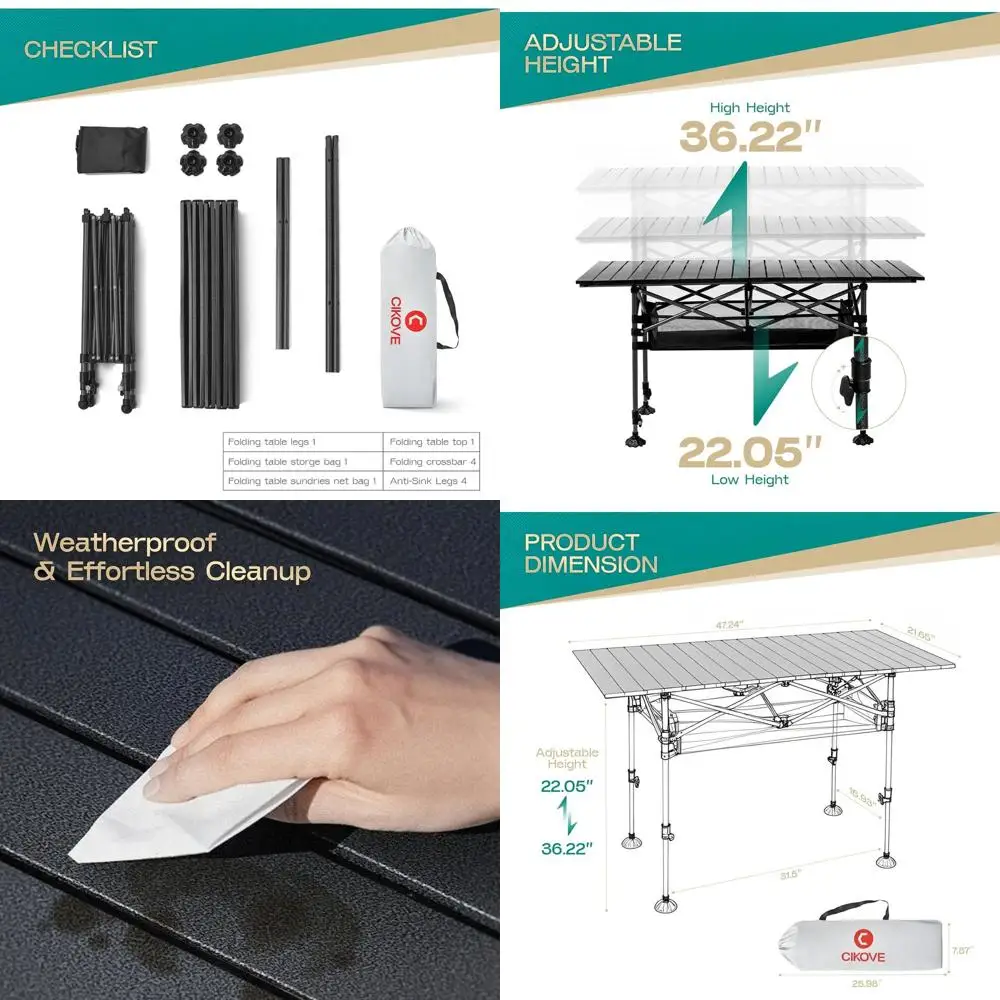 

Portable Large Outdoor Camping Table with Anti-Sink Legs, Wide Base, and Carry Bag for Beach and Backyard Use (Black)