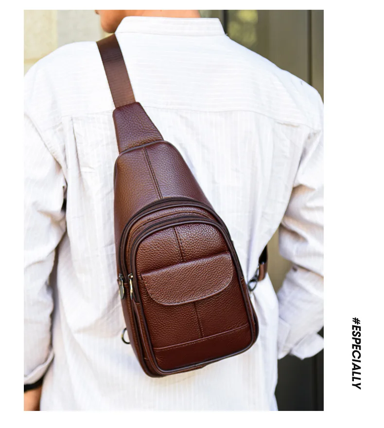Genuine leather men's crossbody single-shoulder backpack, large-capacity multi-functional casual single-shoulder chest bag