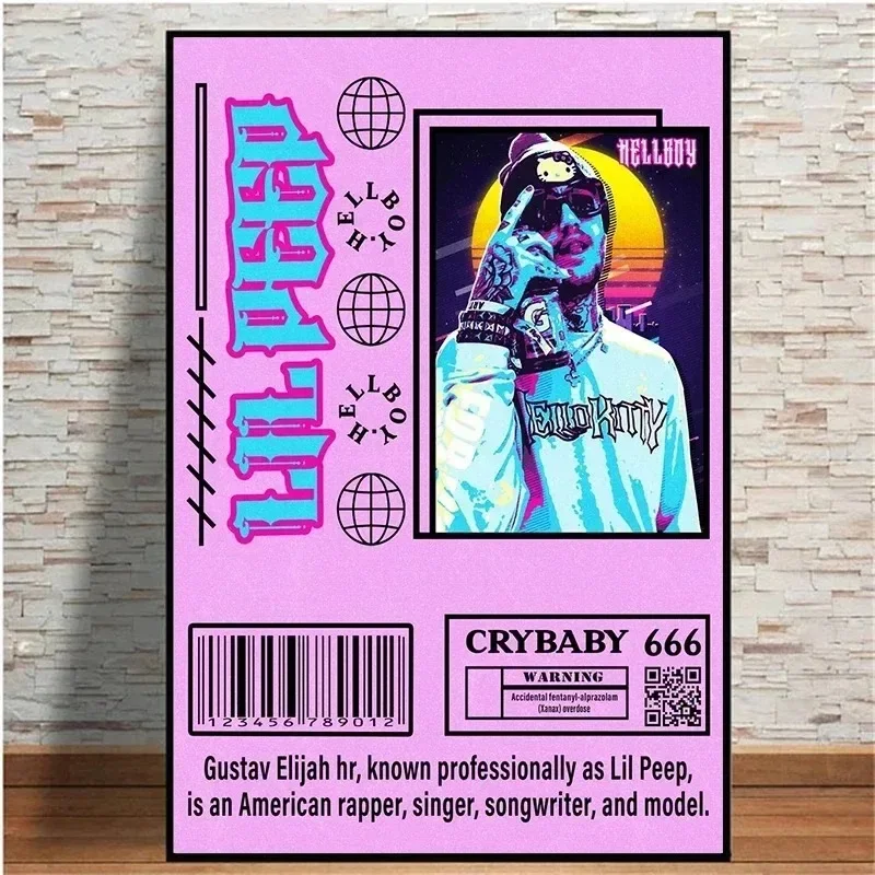 R I P مغني الراب الموسيقى ستار ليل اللمحة صورة المشارك قماش لوحات جدار صورة فنية لغرفة المعيشة ديكور المنزل كوادرو