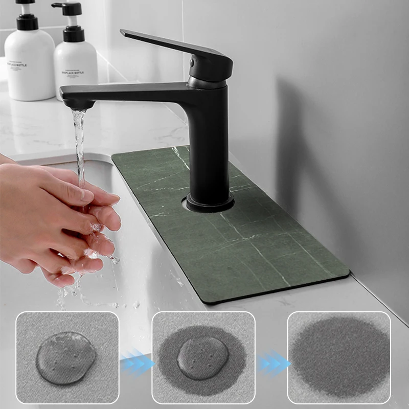 Faucet Mat Kitchen Absorbent Drying Mat Silicone Splash Pad Faucet Drain Pad Kitchen Sink Splash Mat Bathroom Countertop Mats