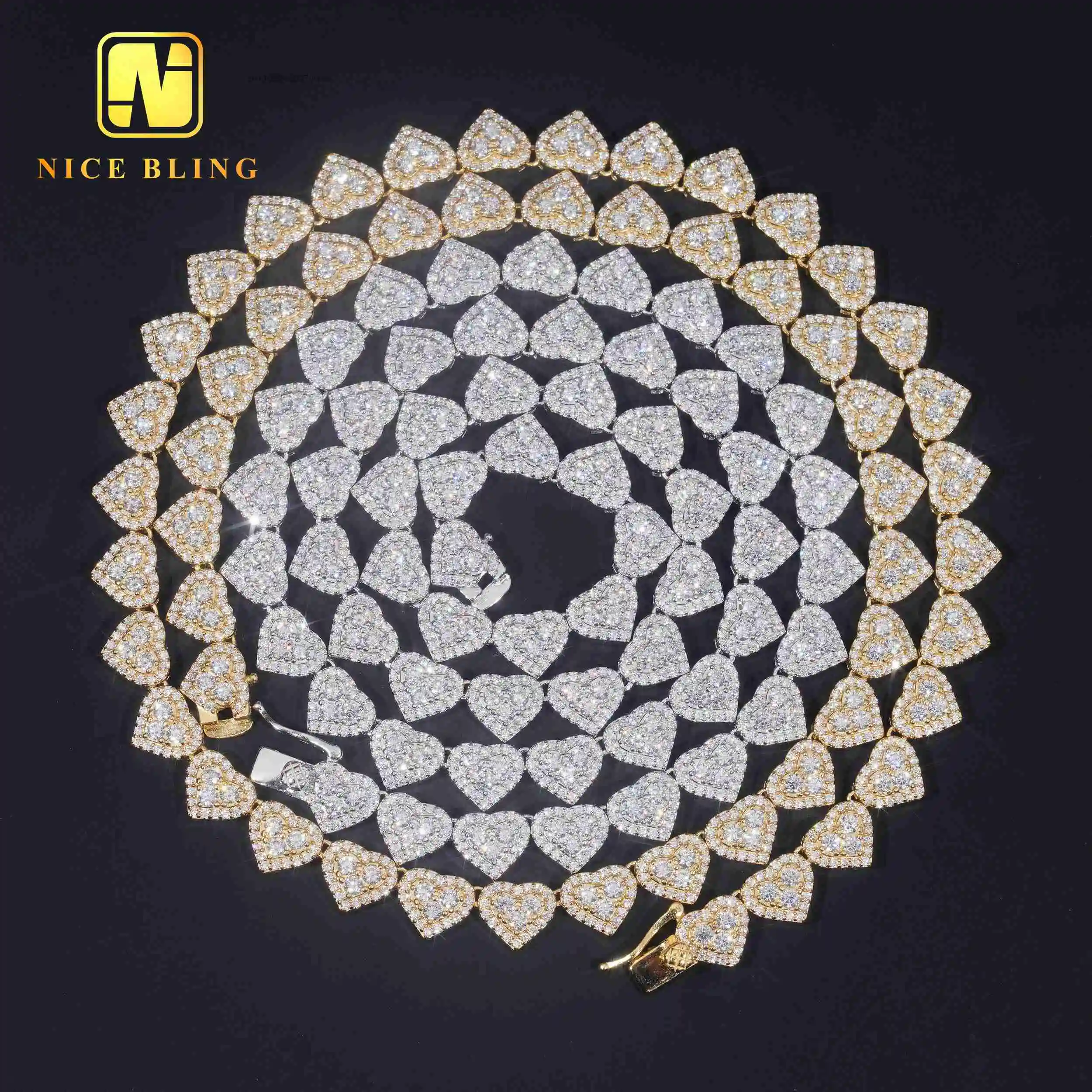 Shape Heart 8mm Hip Hop Jewelry Necklace Diamond Iced Out Cuban Link Chain Moissanite Necklace Bracelet for Men Women..