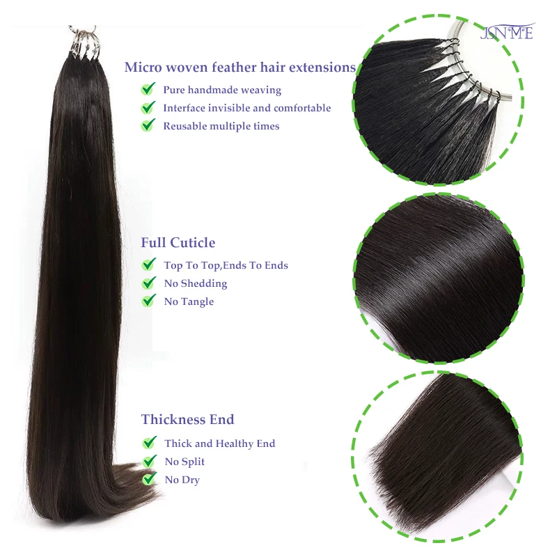 Extensiones de cabello humano Natural Remy para mujer, mechones de pelo liso de microplumas de tercera generación, Color negro, marrón y Rubio, 613