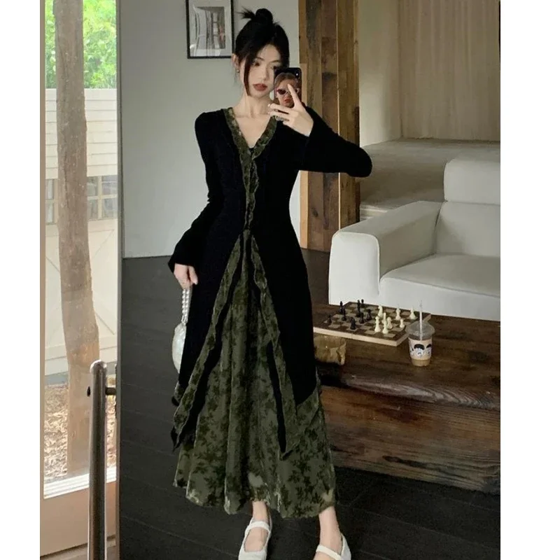 Primavera outono feminino estilo chinês retro preto plissado cardigan saias 2 peça conjunto senhora graciosa magro casaco longo saia floral ternos