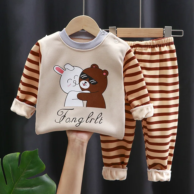 Verdicken warme Plüsch Kinder Kleidung Sets Kinder Kleidung Junge Mädchen Unterwäsche Anzüge Herbst Winter Kinder Baby Pyjamas Set