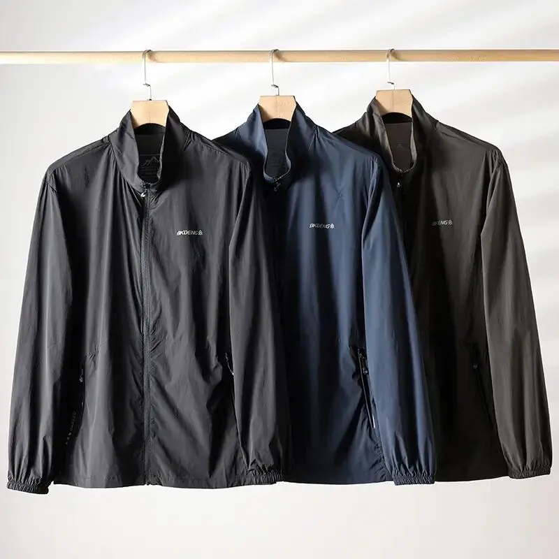 超薄型アイスシルク冷感メンズアウター-uvカット-サイクリング-フィッシング-サマージャケット-スタンダードフィット-ジッパー開閉-長袖