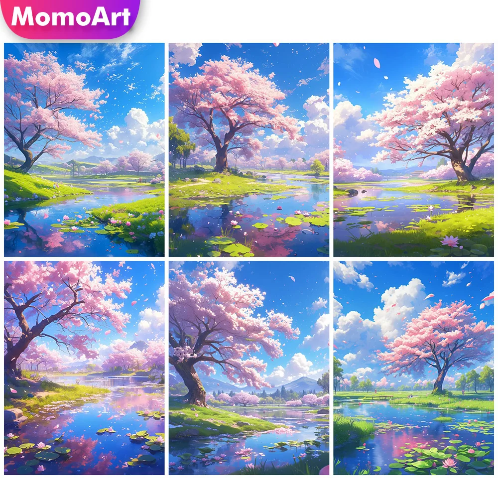 

MomoArt Дерево Алмазная Мозаика Фэнтези Пейзаж Полный Круглый Алмазная Вышивка Озером Картина Наборы Вышивки Крестом Ручная Работа Хобби