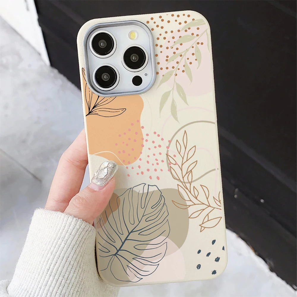 Boho Abstract Line Leaf Print Phone Case For Samsung Galaxy S26 S25 S24 S23 Ultra Plus A57 A56 A55 A37 A36 A35 Antihuellas Cover