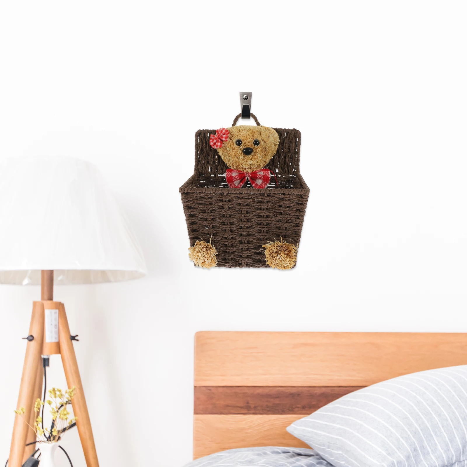 

Cartoon Storage Basket Creative Woven Bear Desk ganizer Wall Hanging Brown Kitchen Living Room Home Sundries Imitation Rattan