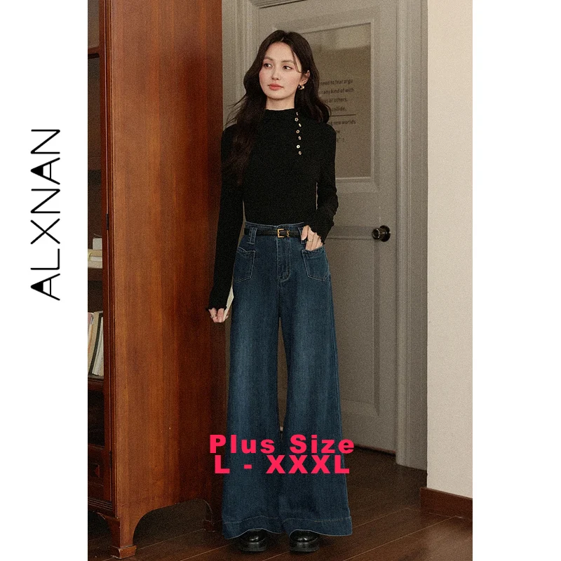 

ALXNAN футболка больших размеров с длинными рукавами, новинка 2025, осенняя водолазка с внутренней подкладкой и пуговицами, тонкий универсальный пуловер D57528-1