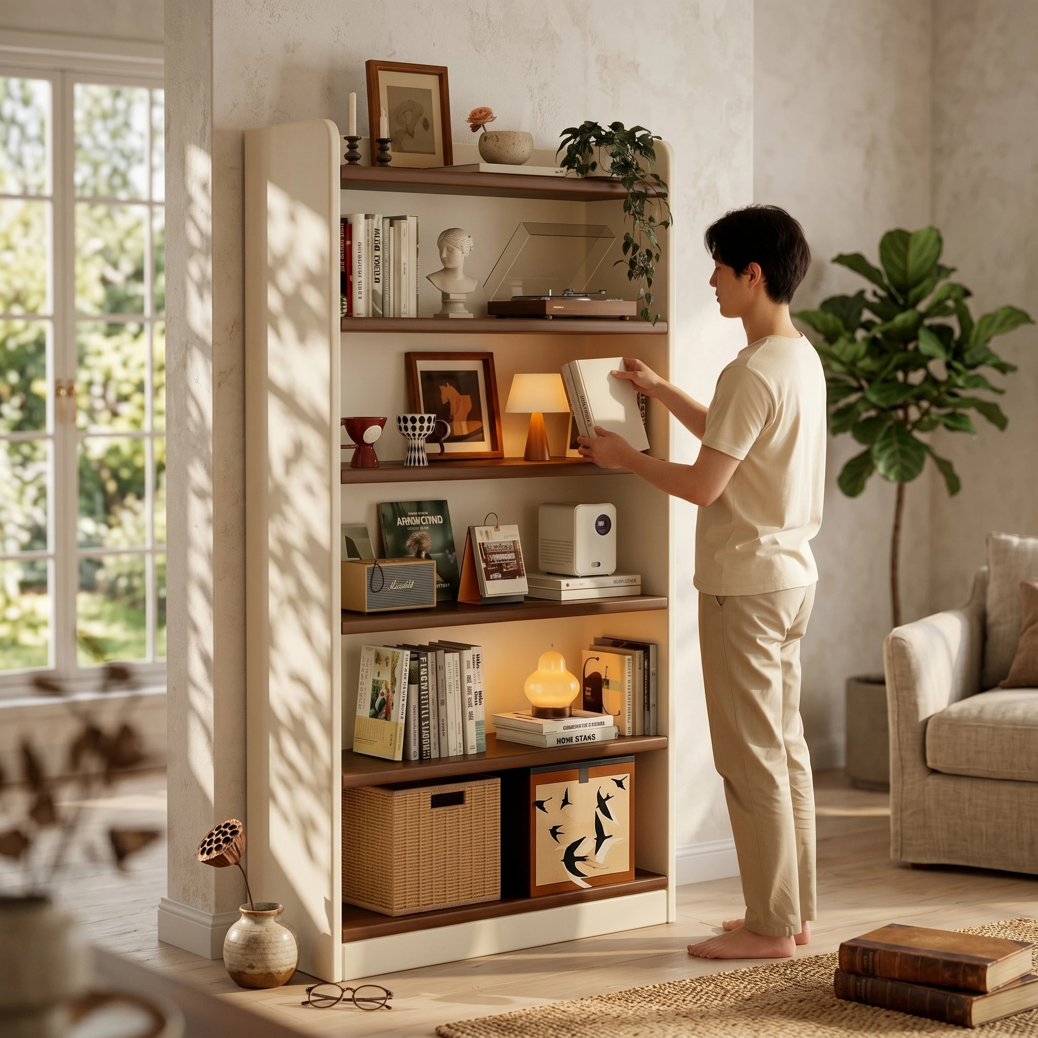 Multi-Tier Book Organizer Large Capacity Wooden Book Organizer Shelving Single-Unit Thickened Shelves Household Furniture
