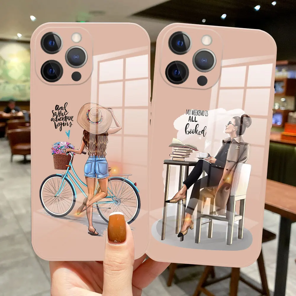 Phone Cases for iPhone 13 Pro Max orange pink for iPhone 12 11 Pro Max Mini 7 8 Plus XS Max Fashion coffee Beautiful Girl Cover