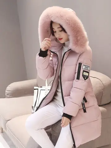 Fashion Zipper Pockets Design Plus Size Jacket Women Winter Collar Hooded Parka Clothing Elegant Slim Warm Thick Female Coat