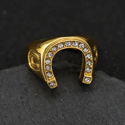316L Stainless Steel Chunky Horseshoe Ring Women Geometric Gold-color Men Rings Jewelry