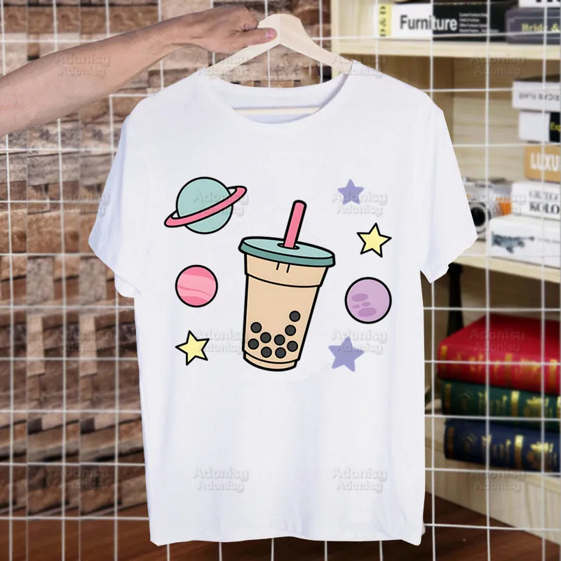 Boba Milk Tea Men's Tshirt Cute Printing Shirt Mens Fashion Cartoon Cute Bubble Tea T-Shirt For Men Casual Tops Short Sleeve