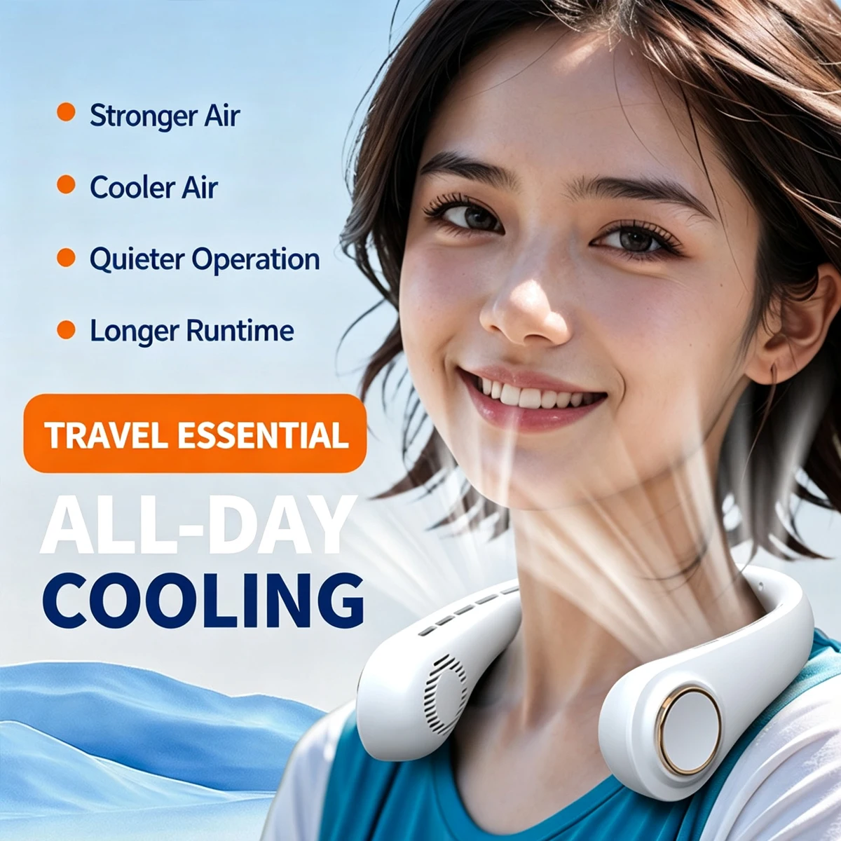 Portable USB Neck Fan Rechargeable Silent Electric Air Cooler Cooling Mat Pad Bags Cool Summer Goods Cold Feeling Products