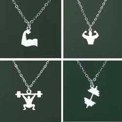 My Shape Weight Lifting Man Barbell Necklaces Stainless Steel Dumbbell Sports Fitness Gym Chain for Body Builder Jewelry Gifts