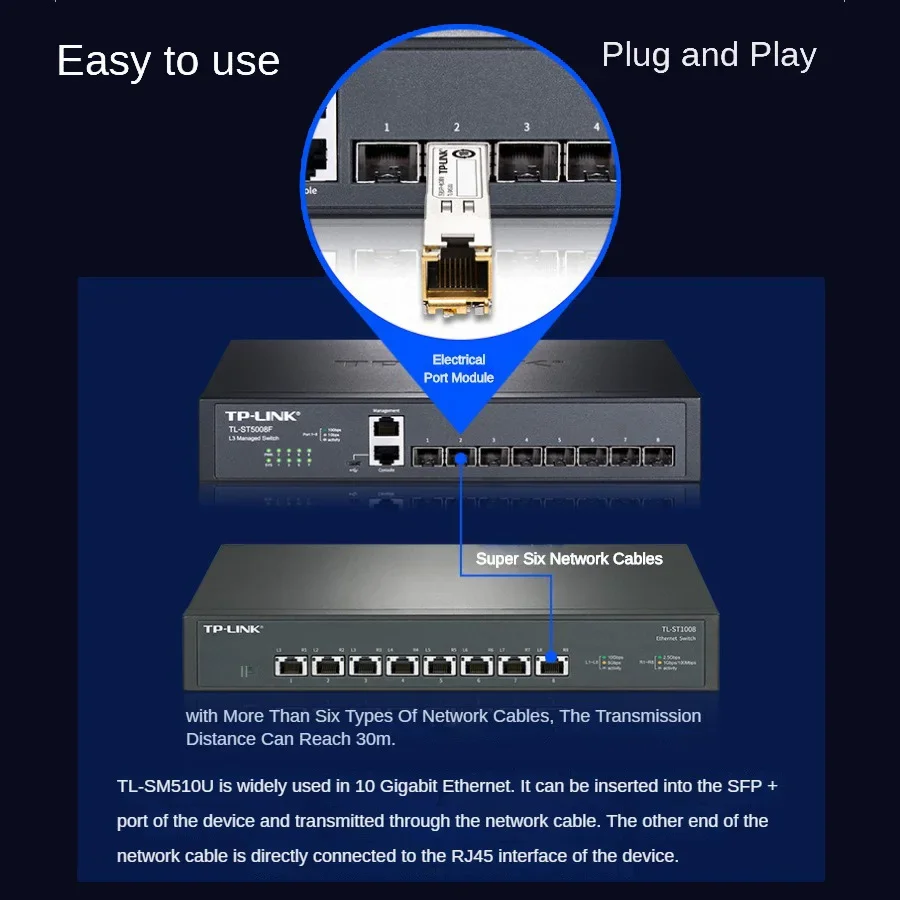 TP-LINK TL-SM410U 10-gigabitowy moduł portu elektrycznego SFP 10G 2.5G Port elektryczny do sieci Cat 2.5G Port RJ45