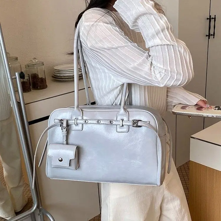 Korean Style PU Leather Fashion Large-capacity Storage Bag Underarm Bags Shoulder Bag Tote Bags Earphone Case Woman Bag Purse