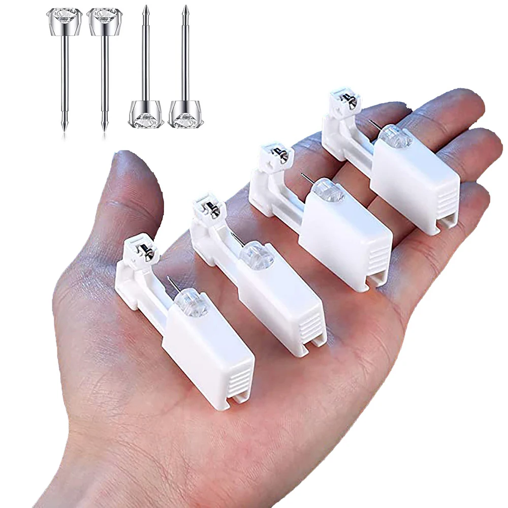5PCS-17PCS Ear Piercing Kit Disposable Self Piercing Gun With Bullet Safe Stopper 3mm Silver Earring Studs Home Use Ear Piercing