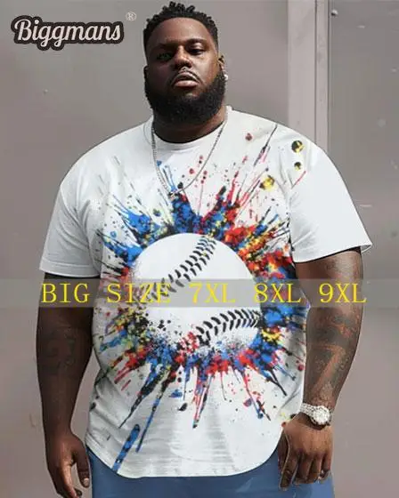 

Biggmans L-9Xl For Street Funny Expressions Short sleeved Round neck Graffiti Baseball Print Large Man Top