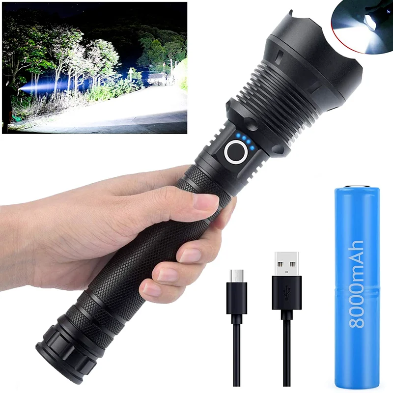 90000 Lumens Powerful Led Flashlights Rechargeable Zoom Tactical Super Bright Flashlight XHP50 XHP70 Torch 18650 26650 Battery
