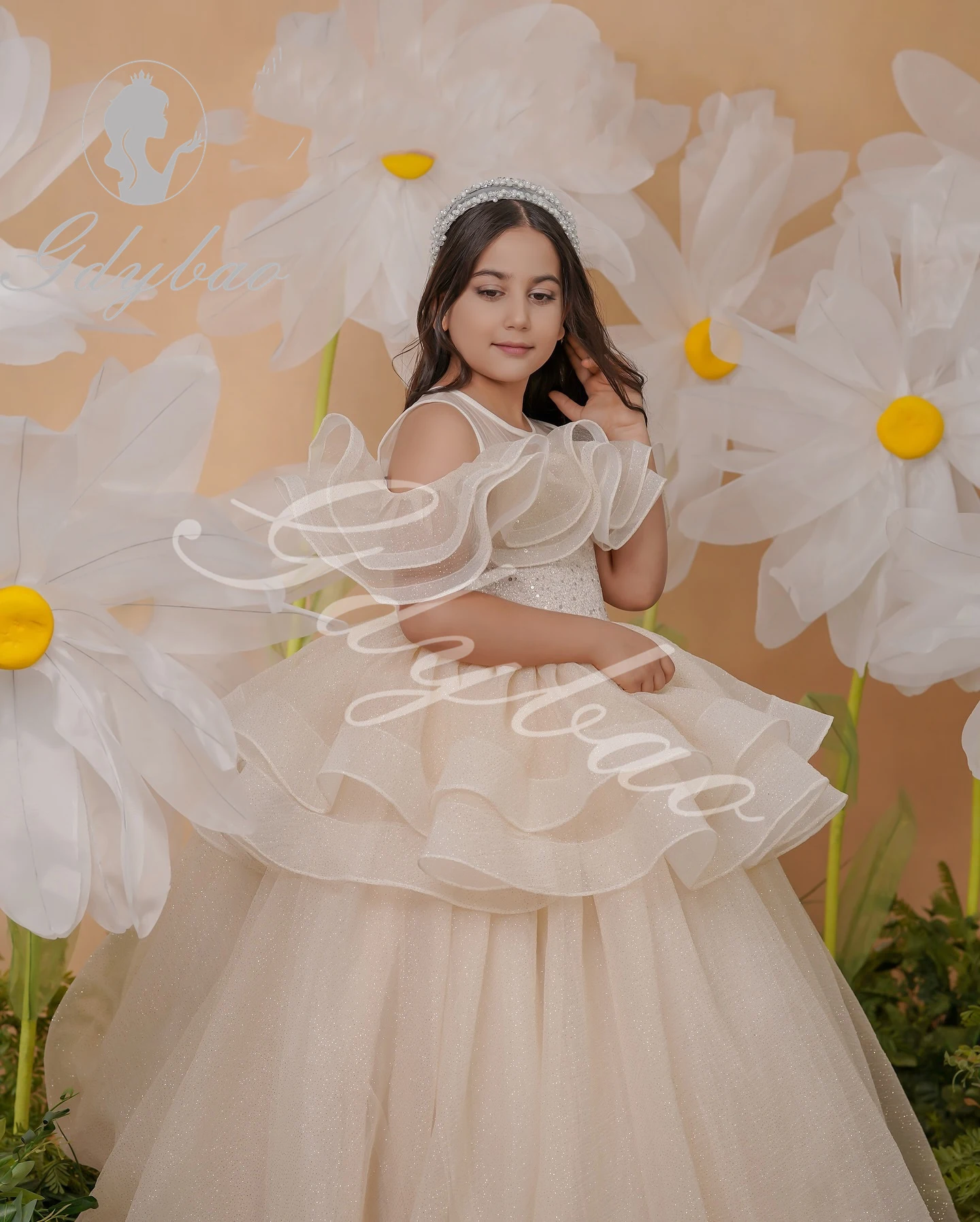 Glitzerndes Blumenmädchenkleid für die Hochzeit, Tüll, bauschige Rüschen, bodenlang, Prinzessin, Kindergeburtstag, Party, Erstkommunion, Ballkleider