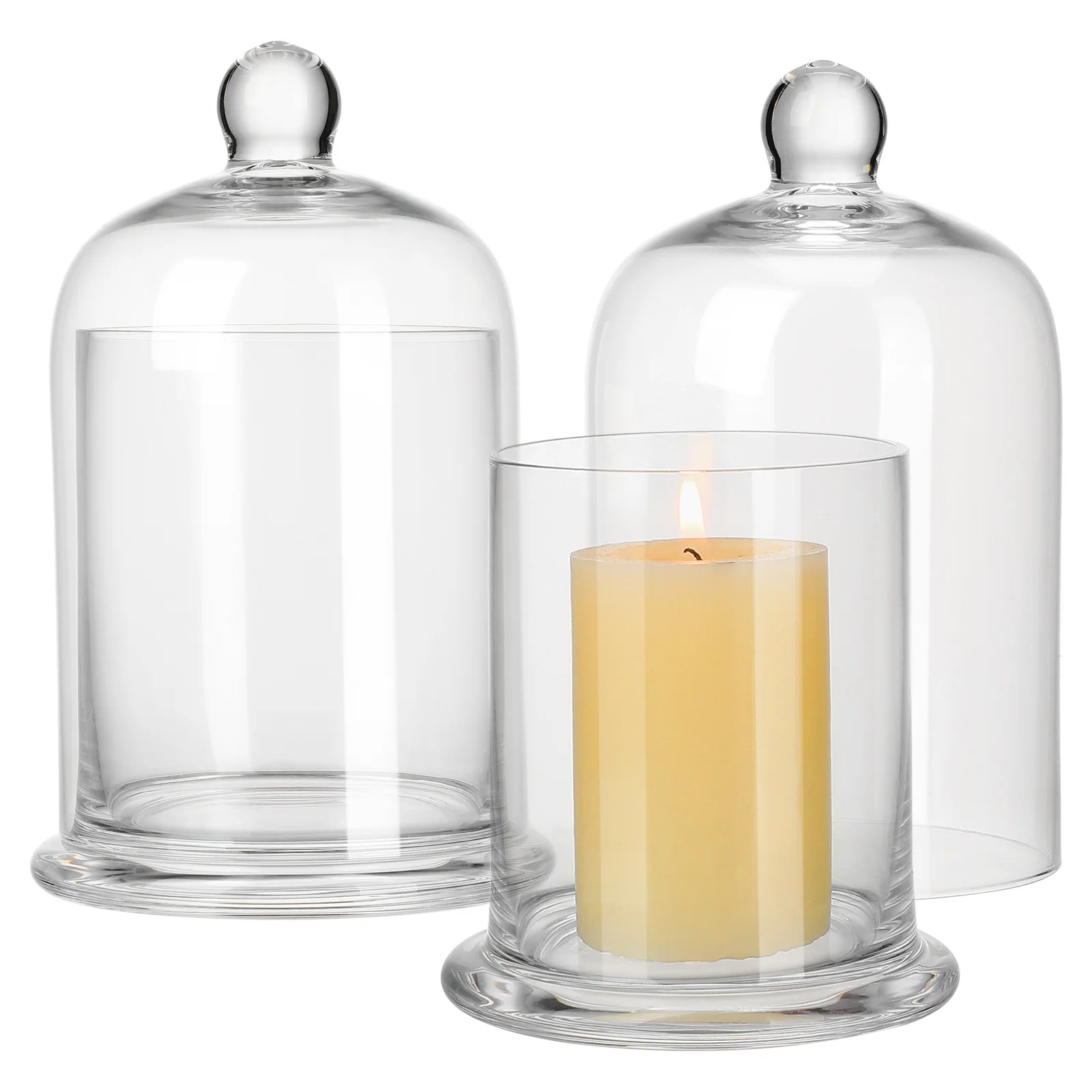 

2Sets Glass Candlestick Decorative Bell Jar Holder Romantic Party Wedding Festival Ornament Holder