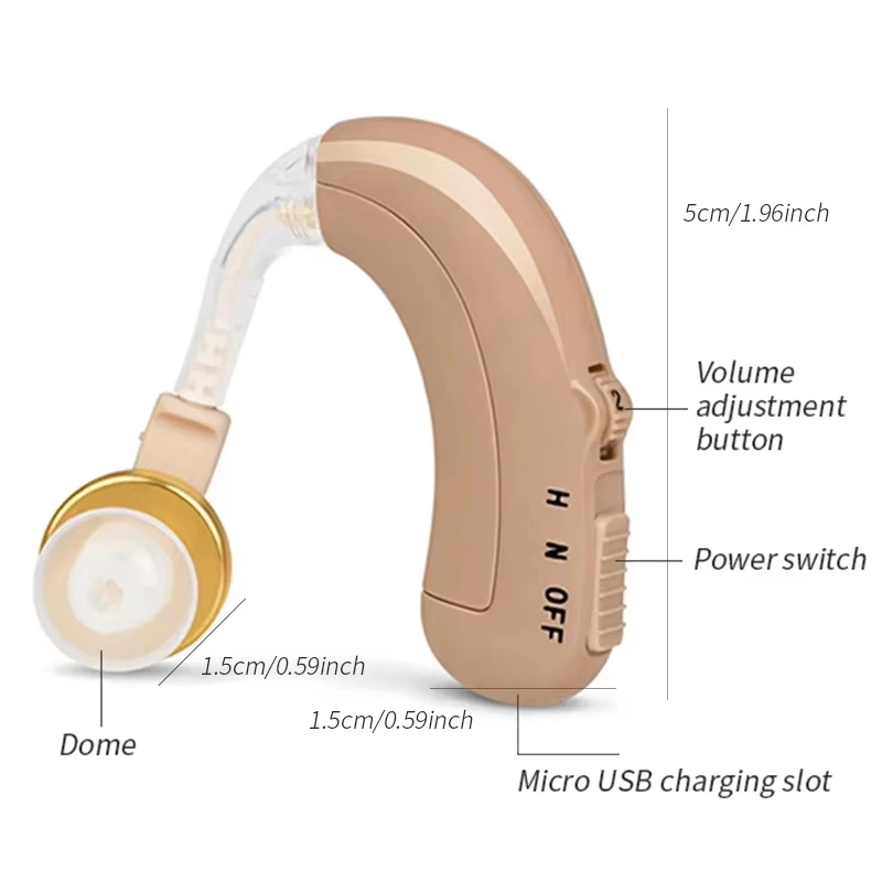 Audífono Recargable con Batería y Tono Ajustable, Amplificador de Sonido para la Pérdida Auditiva en Adultos Mayores, Ligero