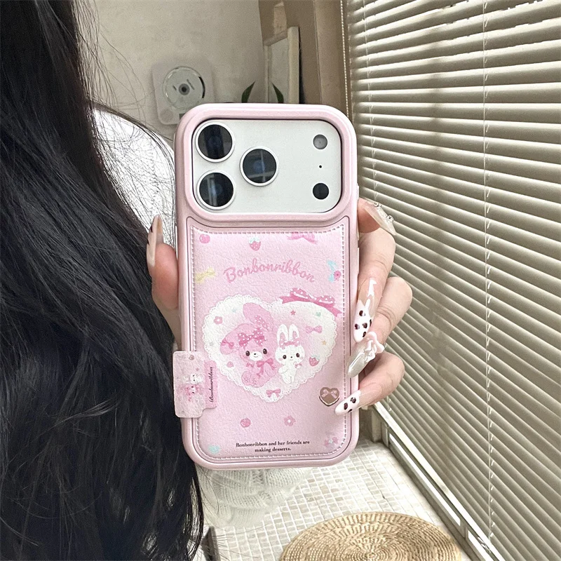 الكورية لطيف الكرتون الأرنب قضية الهاتف آيفون 17 برو 14 15 16 برو ماكس الغطاء الخلفي للصدمات واقية حالات جلدية جميلة C