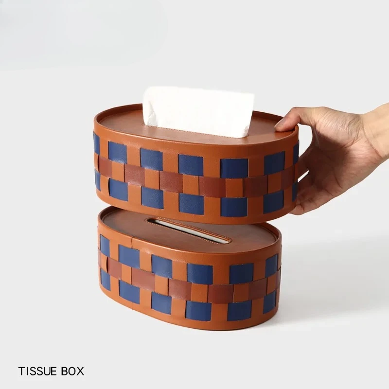 Desktop tissue paper drawing storage box Living room light luxury high-end sense medium and ancient style paper drawing box lea