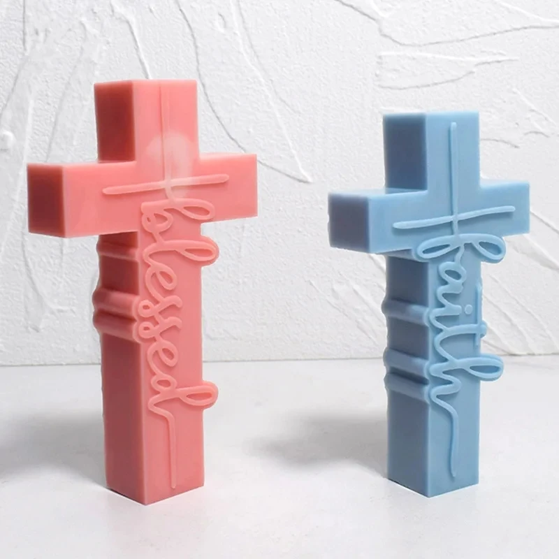 DIY cross candle silicone molds 3D relief cross crafts resin plaster cement casting mold Halloween gift making tool