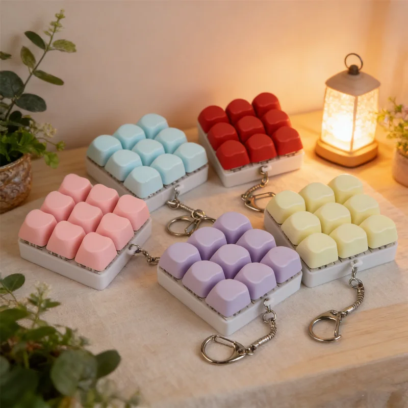 1PCS NEW Creative Gift for Keyboard Lovers Functional 9-Key Mechanical Keychain, a Clickable Fidget Toy and Unique Bag Accessory