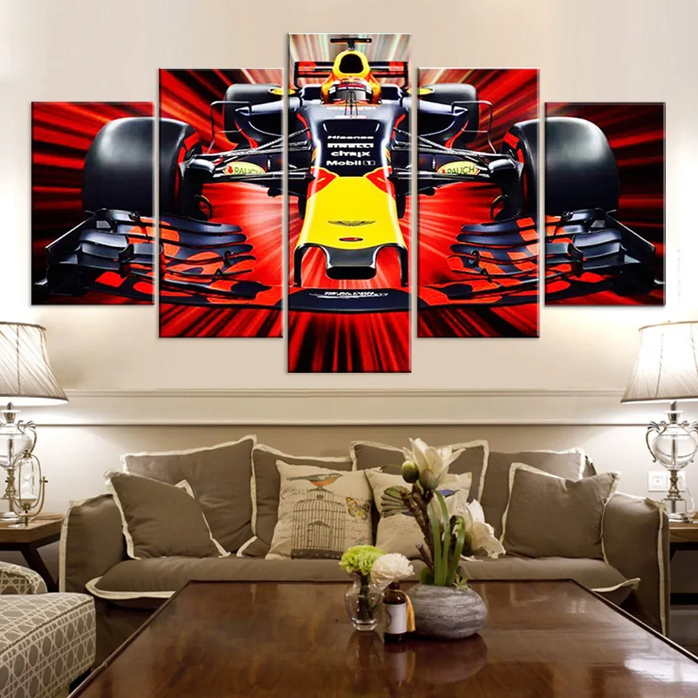 

Formula racing five piece canvas painting, modern home decoration, living room background wall decoration painting