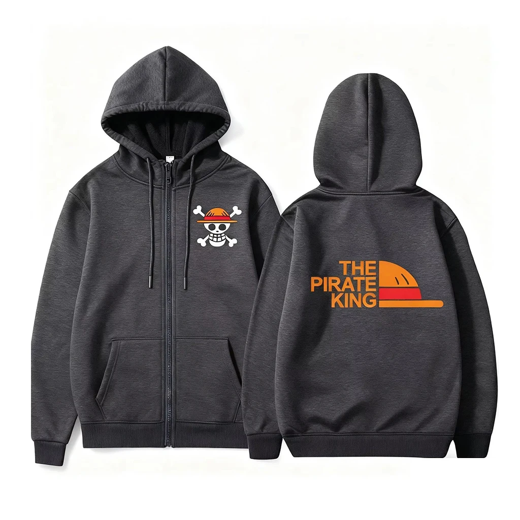 

One Piece Hoodie Zip Up Sweatshirt Men Women 2026 Winter Skull Print Streetwear Casual Jacket Pullover Hooded Sweatshirt Unisex