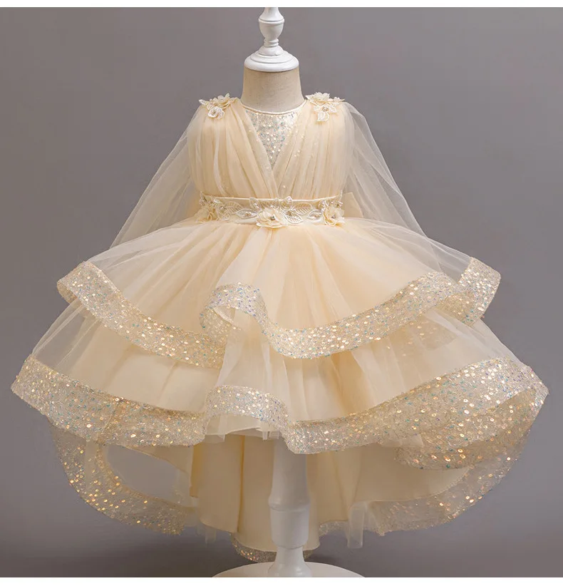 Sleeveless Sequined Chiffon Bridesmaid Tailing Dresses Kids Girl Dresses for Wedding Birthday Ceremony Easter Girls' Holiday Dre