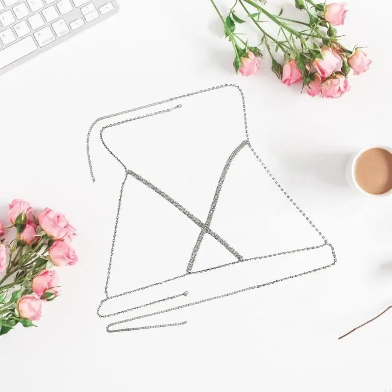 U4LE سلسلة الجسم النسائية أحجار الراين سلسلة الصدر لملابس الحفلات الليلية مجوهرات الجسم #5