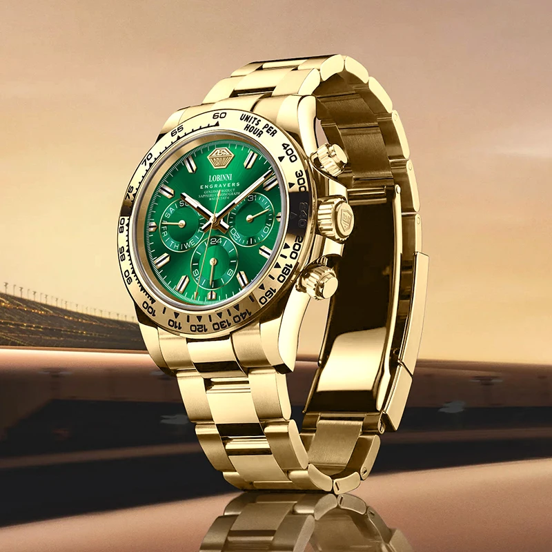 로빈니 19027 사파이어 크리스탈 글래스 캘린더 비즈니스 오토매틱 시계 남성용 방수 손목시계