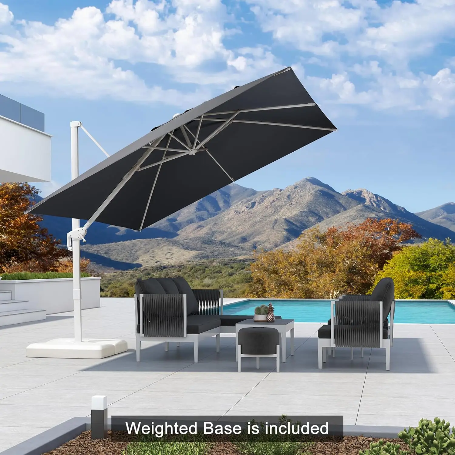 #￥for10FT White Square Offset Patio Umbrella 360° Rotating Windproof for Garden Deck Pool, Customized
