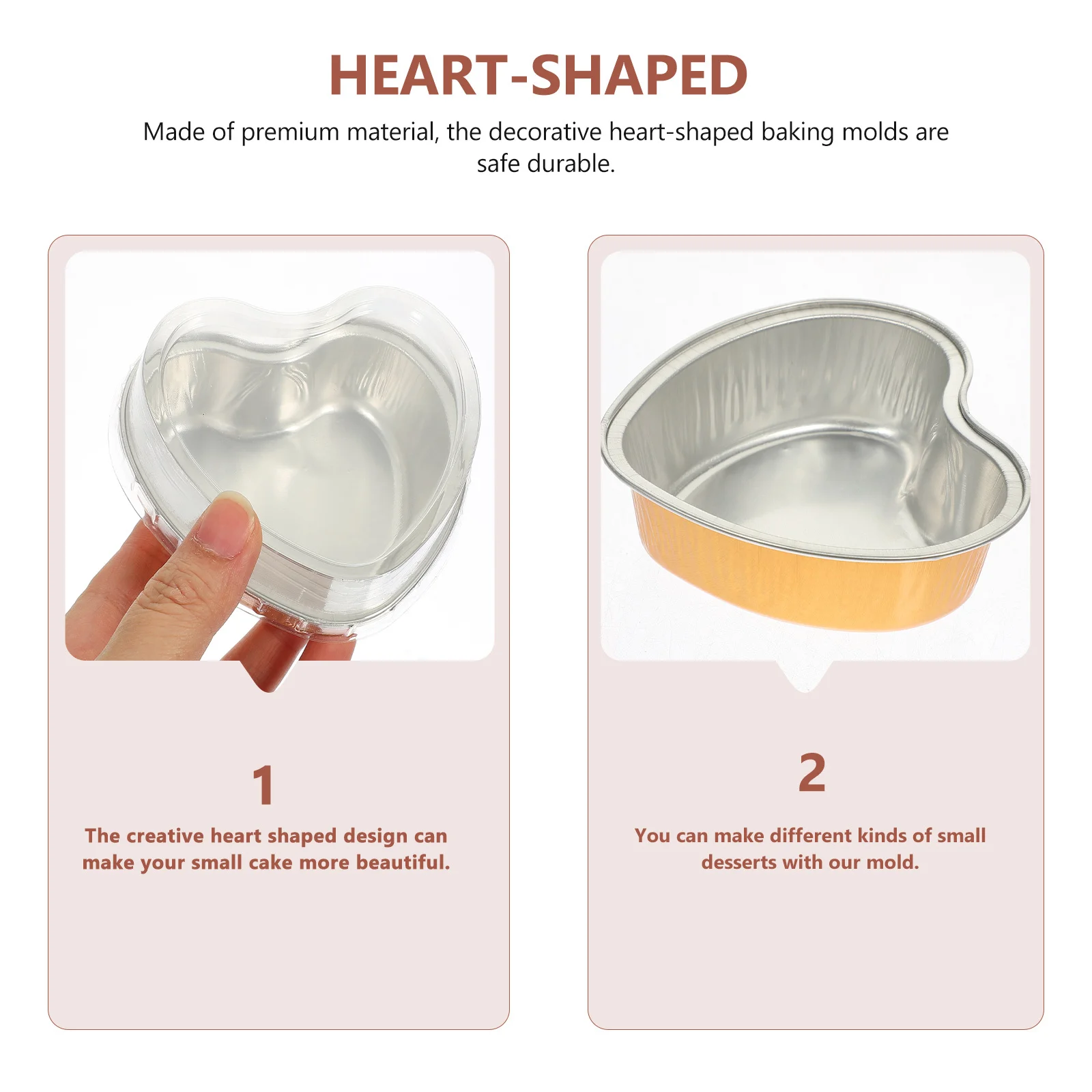 

10pcs Heart-Shaped Aluminum Foil Box 2.5 Inch Disposable Cake Pan With Lid For Dessert Pudding Cupcake Baking Mini Oven Tray