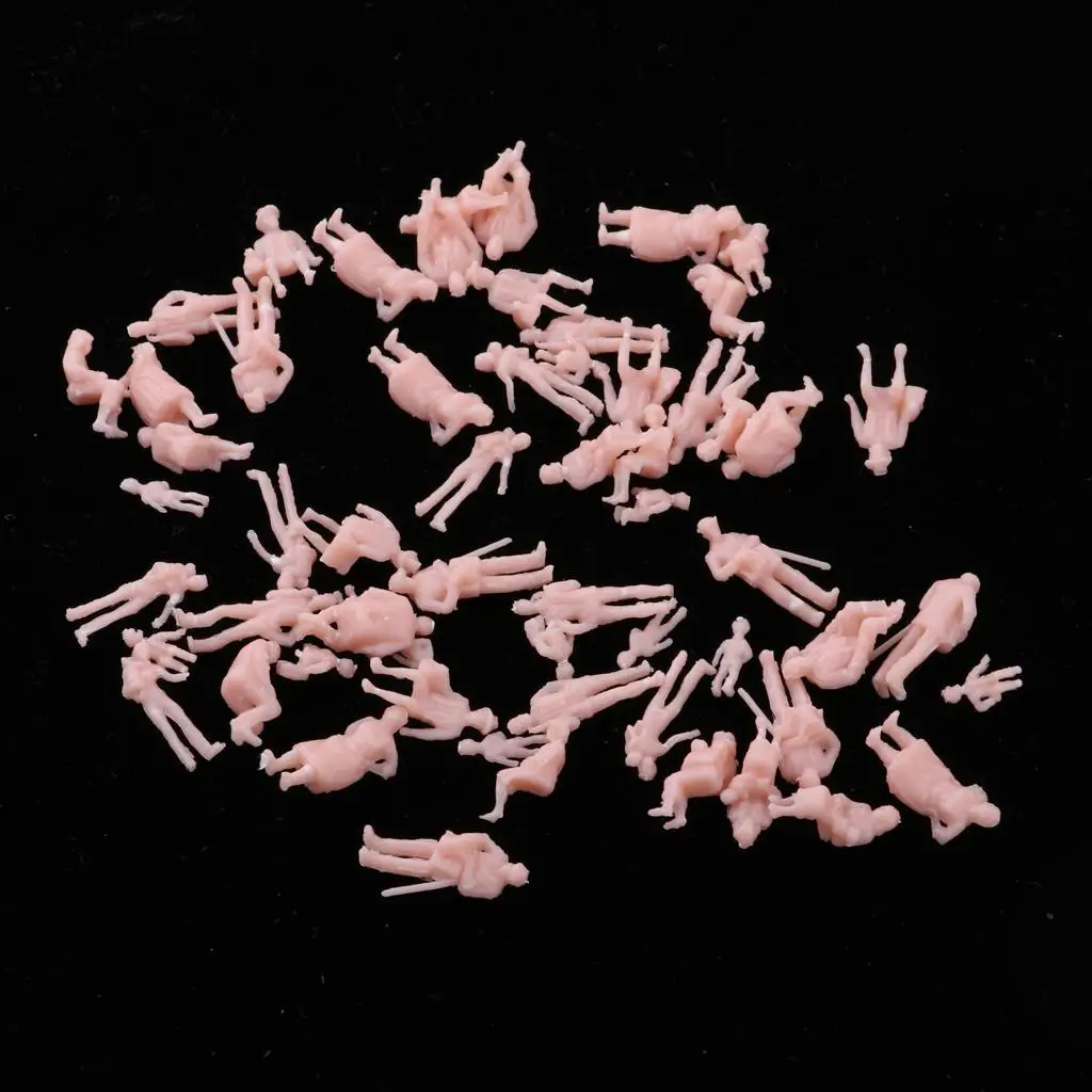 Figurines de personnes minuscules, 1/87 plastique, non peintes, pour diorama de train, 60 pièces