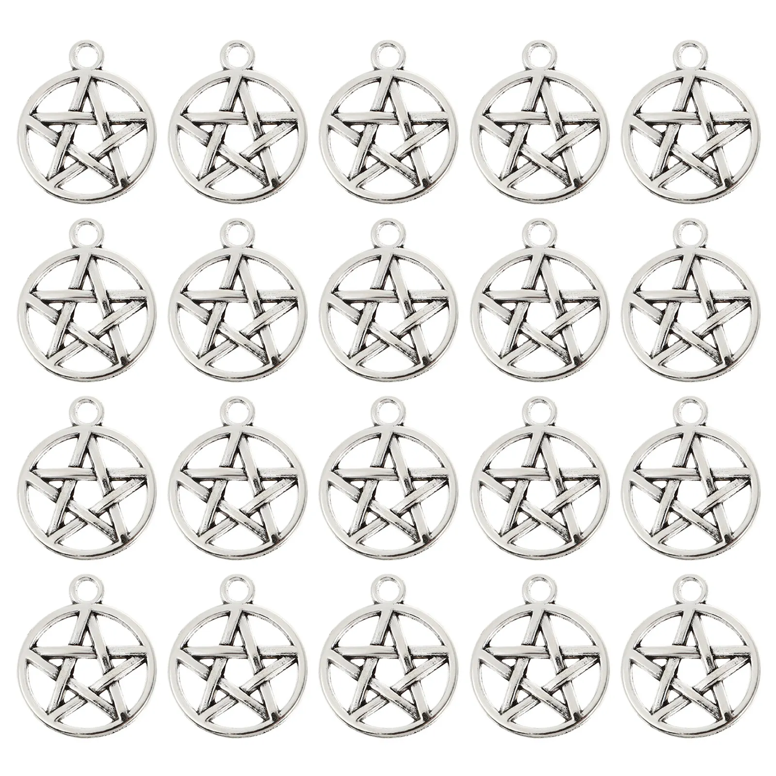 50Pcs Silver Tone Pentagram Pendant Unisex Trendy Minimalist Design Comfortable Wearing Ideal Present for Valentine Christmas
