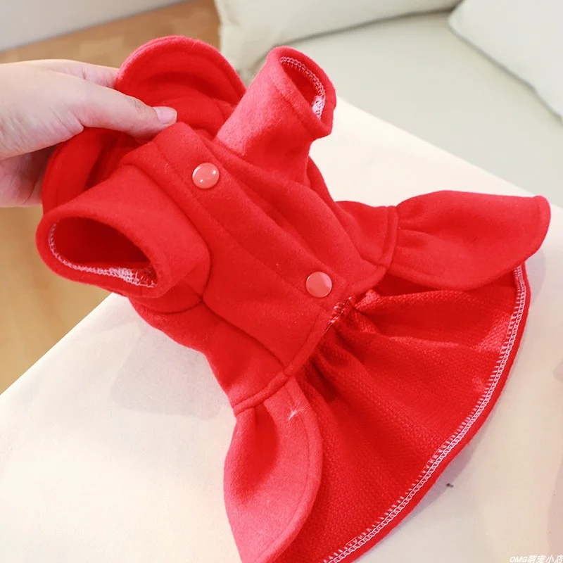 1PC Pet Clothing Autumn/Winter Red Christmas Elk Princess Dress Suitable for Small and Medium sized Dogs