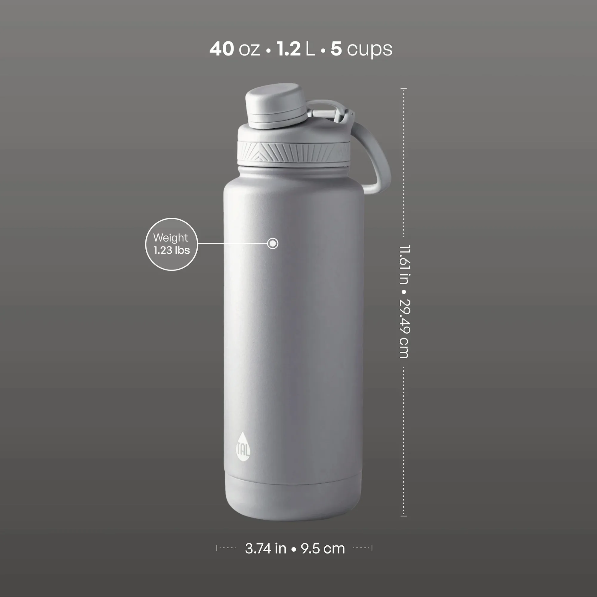 (4팩) 스테인레스 스틸 레인저 물병 40온스, 그레이 블루