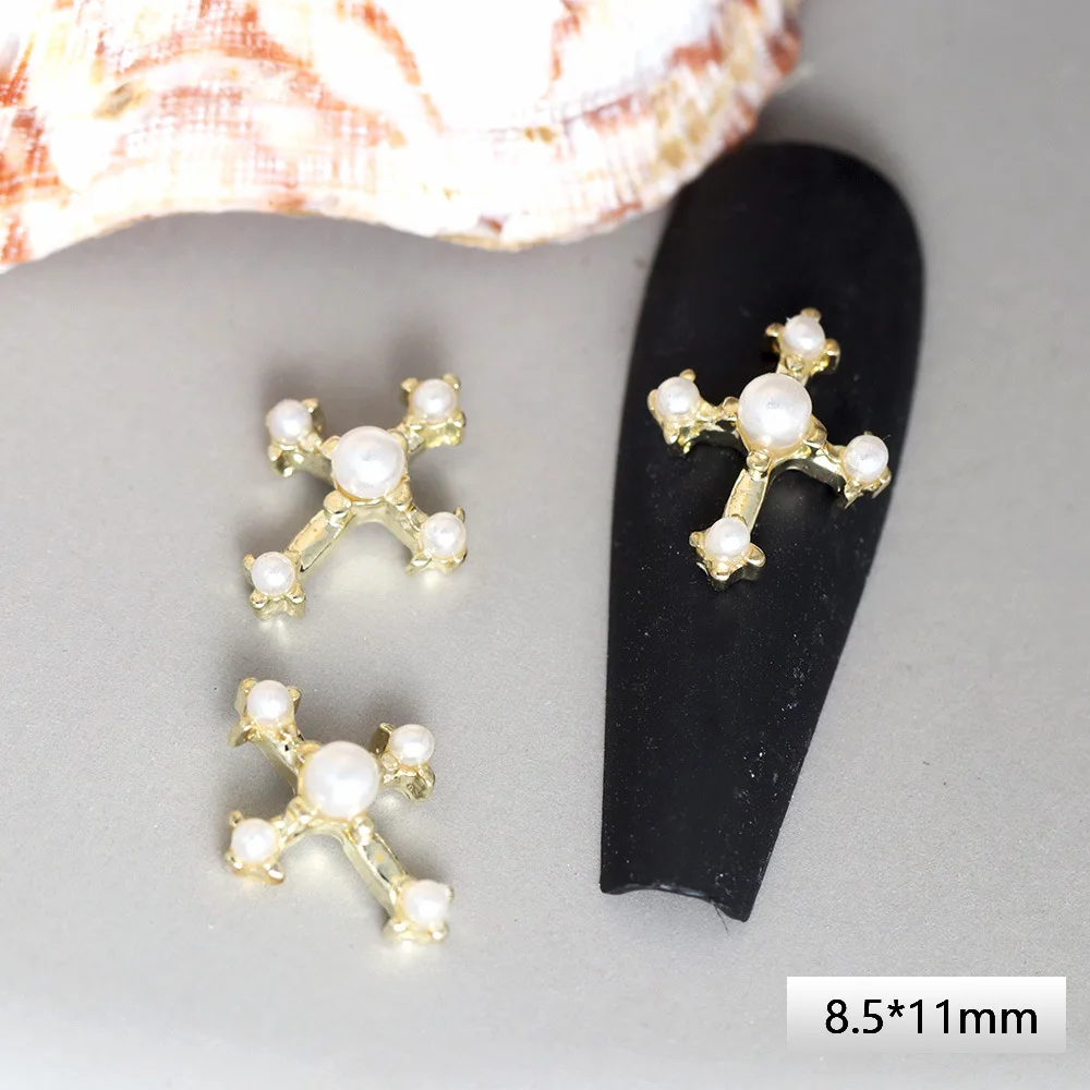 10pcs Diamond-studded Cross Nail Charms European Series Alloy Nail Art Decoration 3D Cross Parts Manicure  Accessories 8.5*11mm