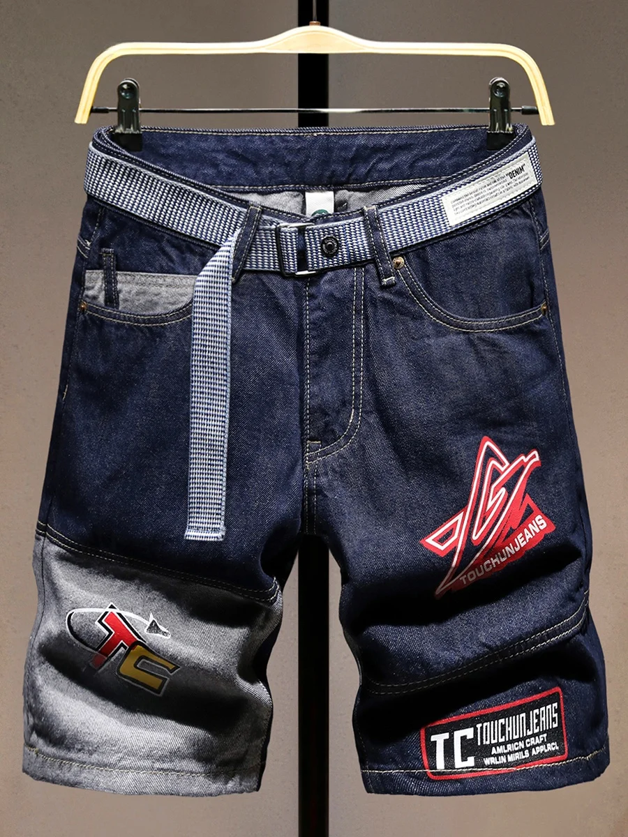 

Мужские джинсы Slim Fit с принтом, летние, тонкие, модные, эластичные, из смесового хлопка и полиэстера, прямого кроя, средней посадки, длина 5 дюймов