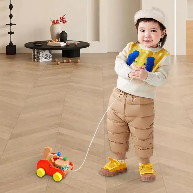 

Push And Go Car Toy Handmade Wooden Car Toy Car Drum Design Push & Pull Toys Race Car Safe Rounded Edges For Indoor Outdoor